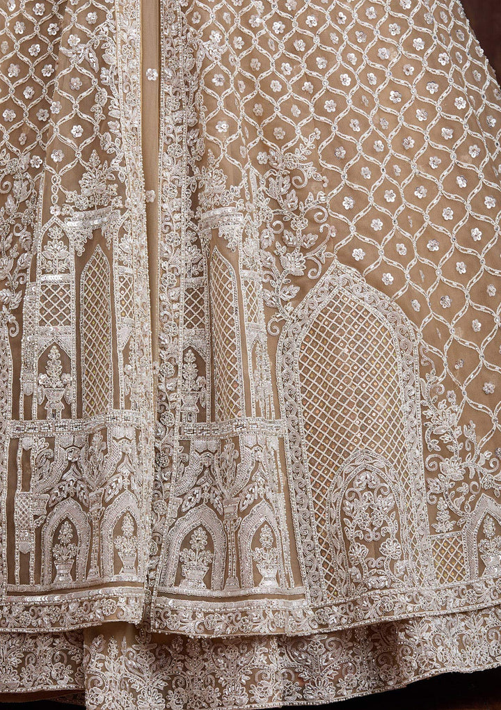 Beige Silver Zariwork Net Readymade Lehenga