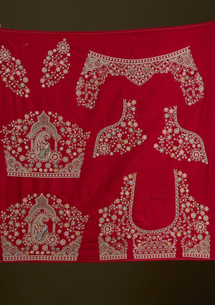Rani Pink Zardosi Raw Silk Semi-Stitched Lehenga