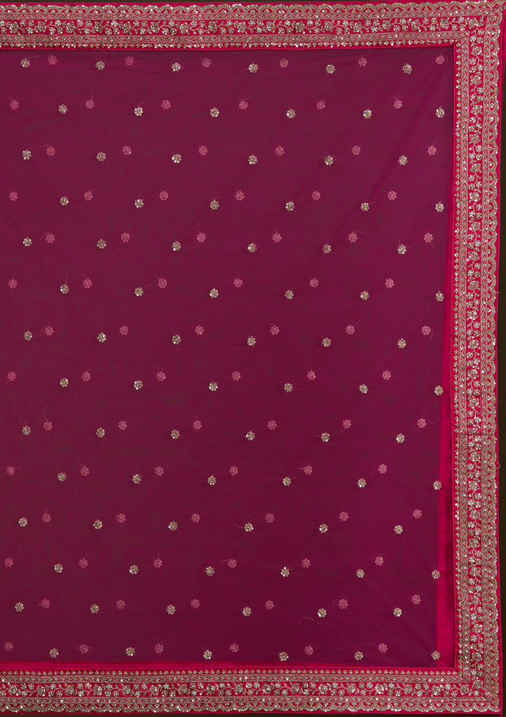 Rani Pink Zardosi Raw Silk Semi-Stitched Lehenga