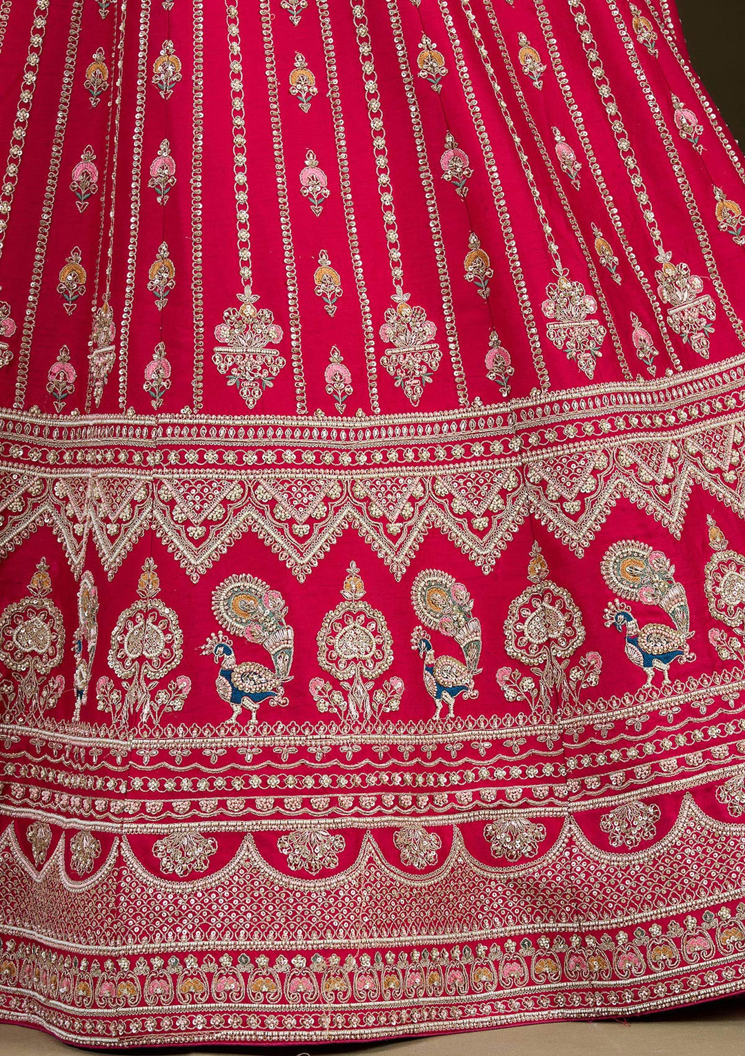 Rani Pink Zardosi Raw Silk Semi-Stitched Lehenga