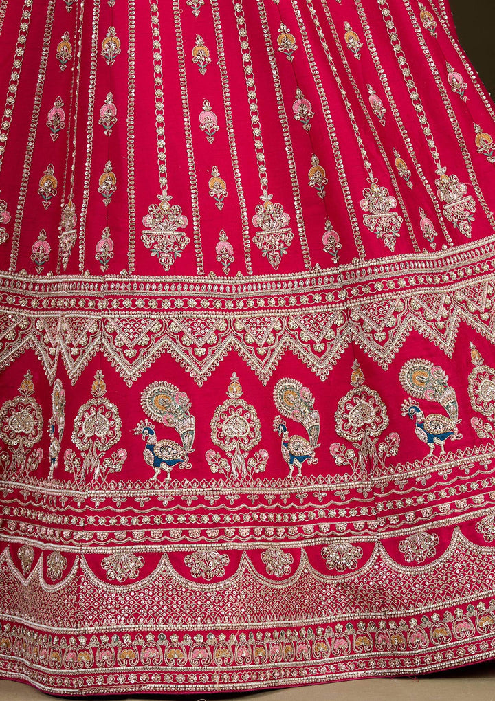 Rani Pink Zardosi Raw Silk Semi-Stitched Lehenga