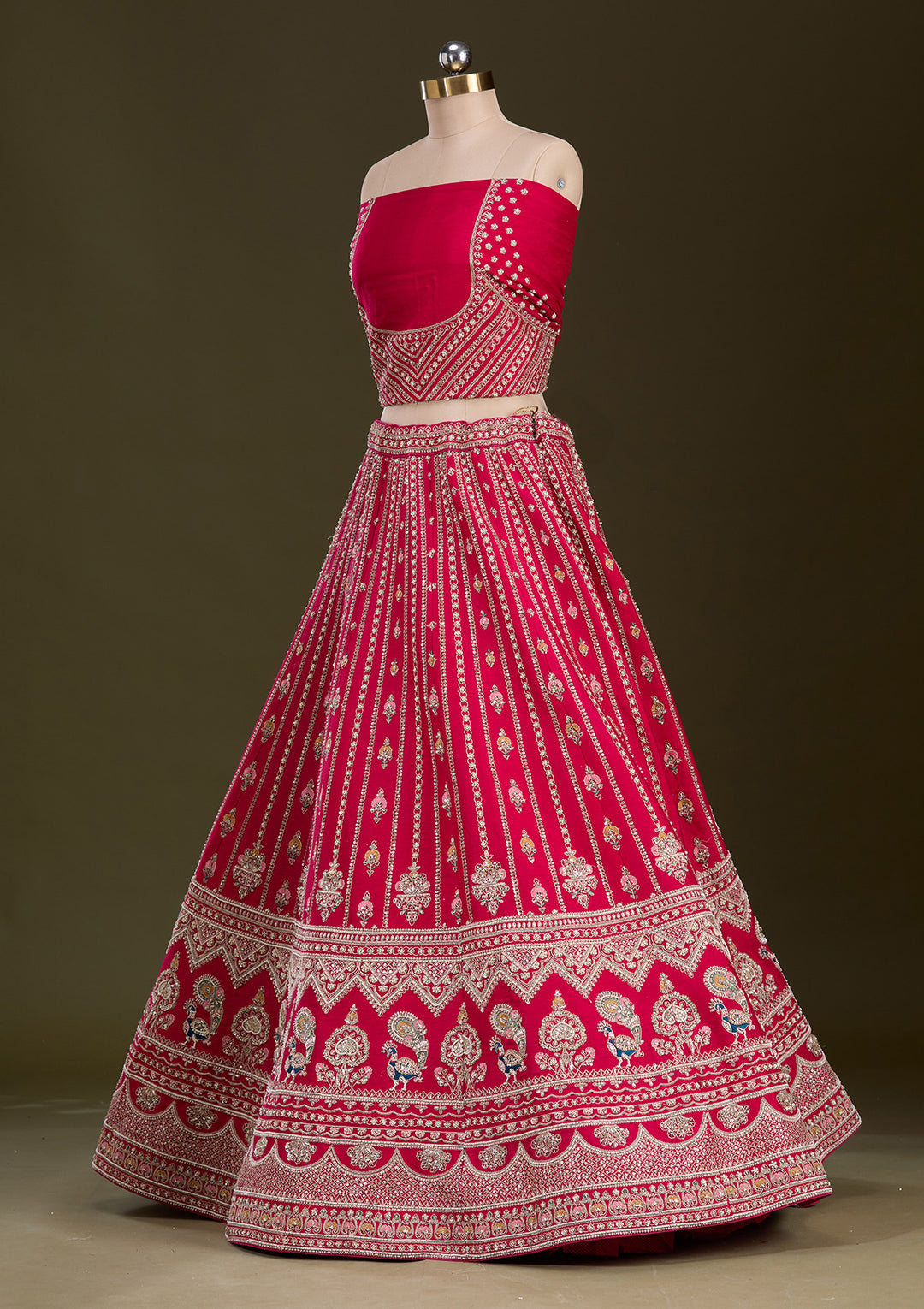 Rani Pink Zardosi Raw Silk Semi-Stitched Lehenga