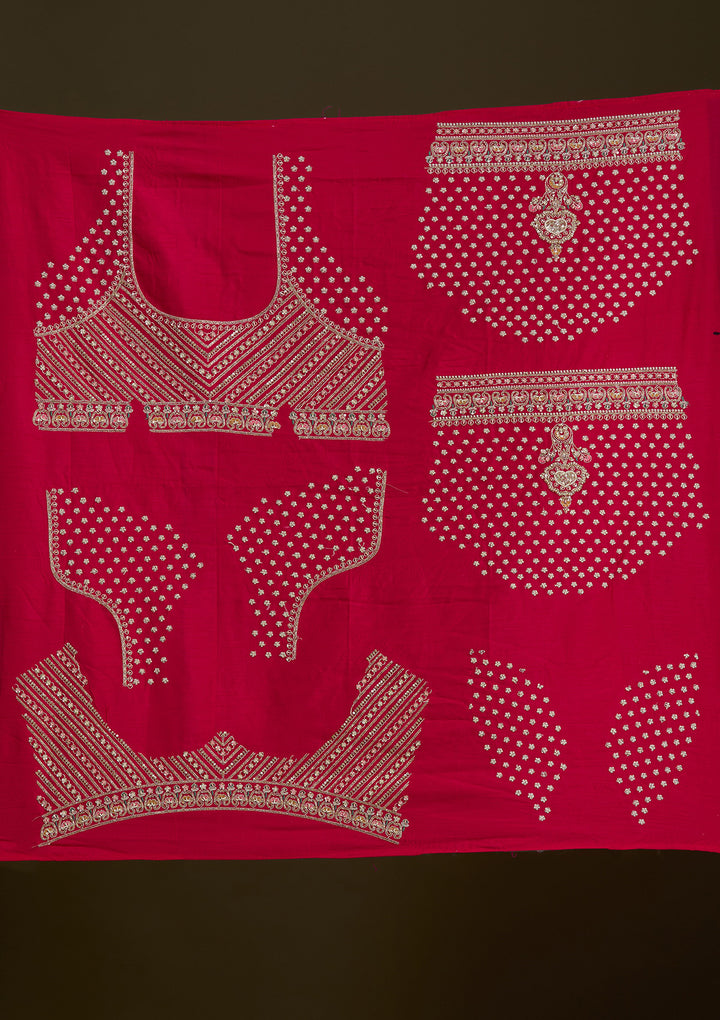 Rani Pink Zardosi Raw Silk Semi-Stitched Lehenga
