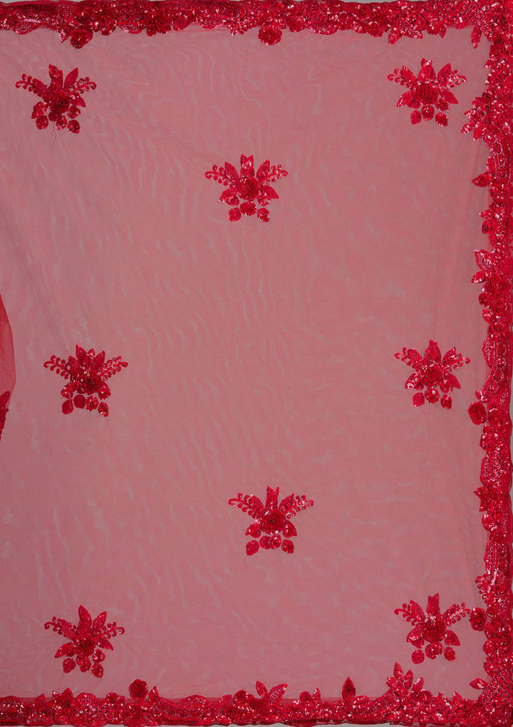 Red Sequins Net Readymade Lehenga