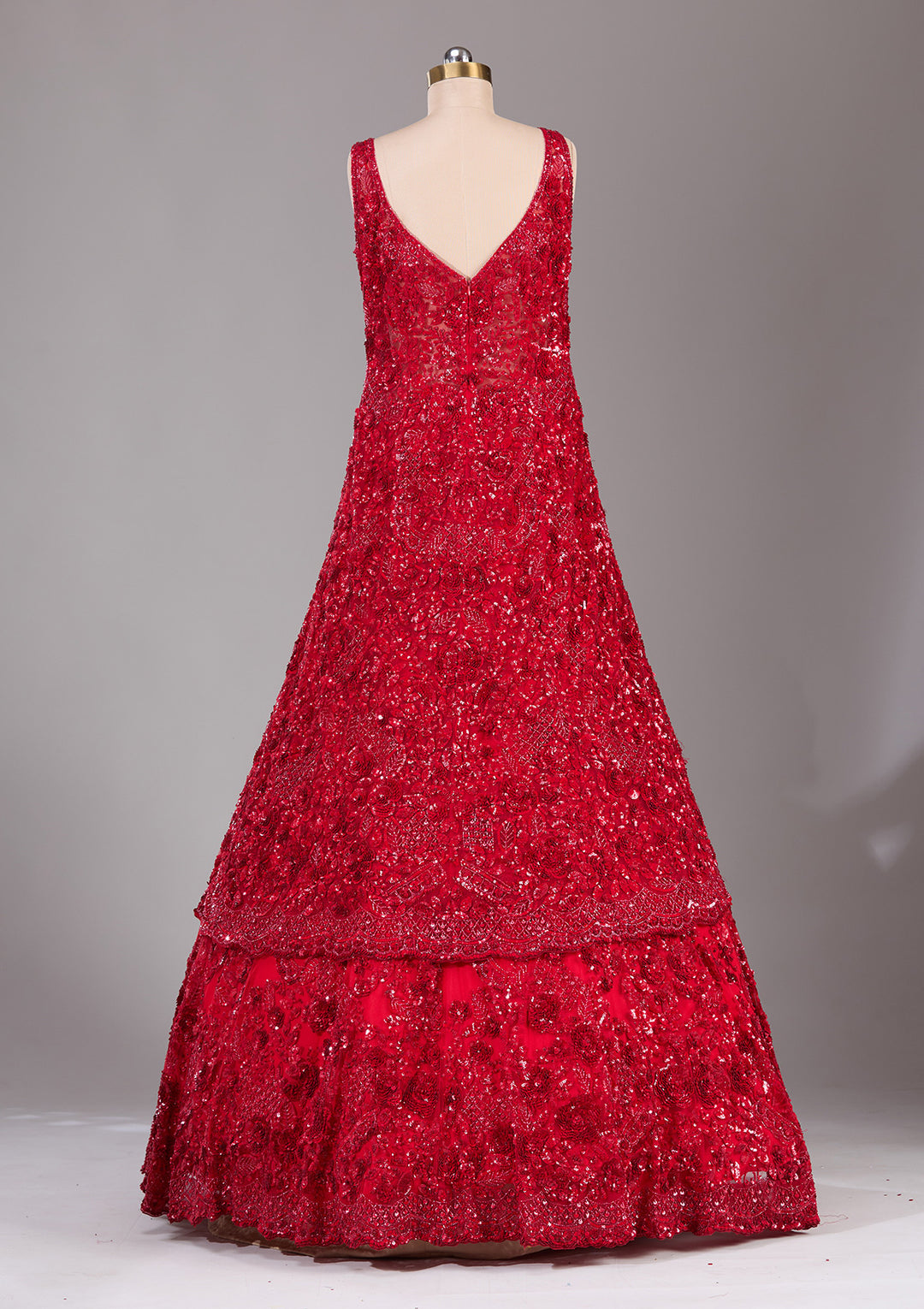 Red Sequins Net Readymade Lehenga
