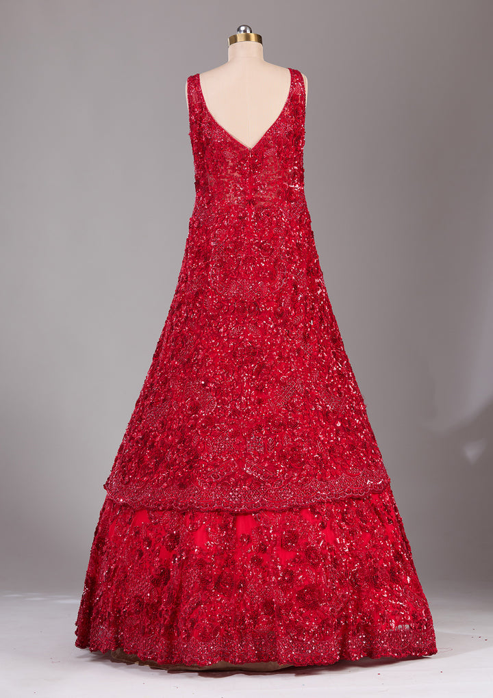 Red Sequins Net Readymade Lehenga