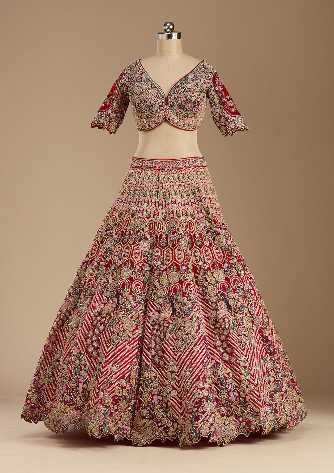 Rani Pink Threadwork Net Readymade Lehenga