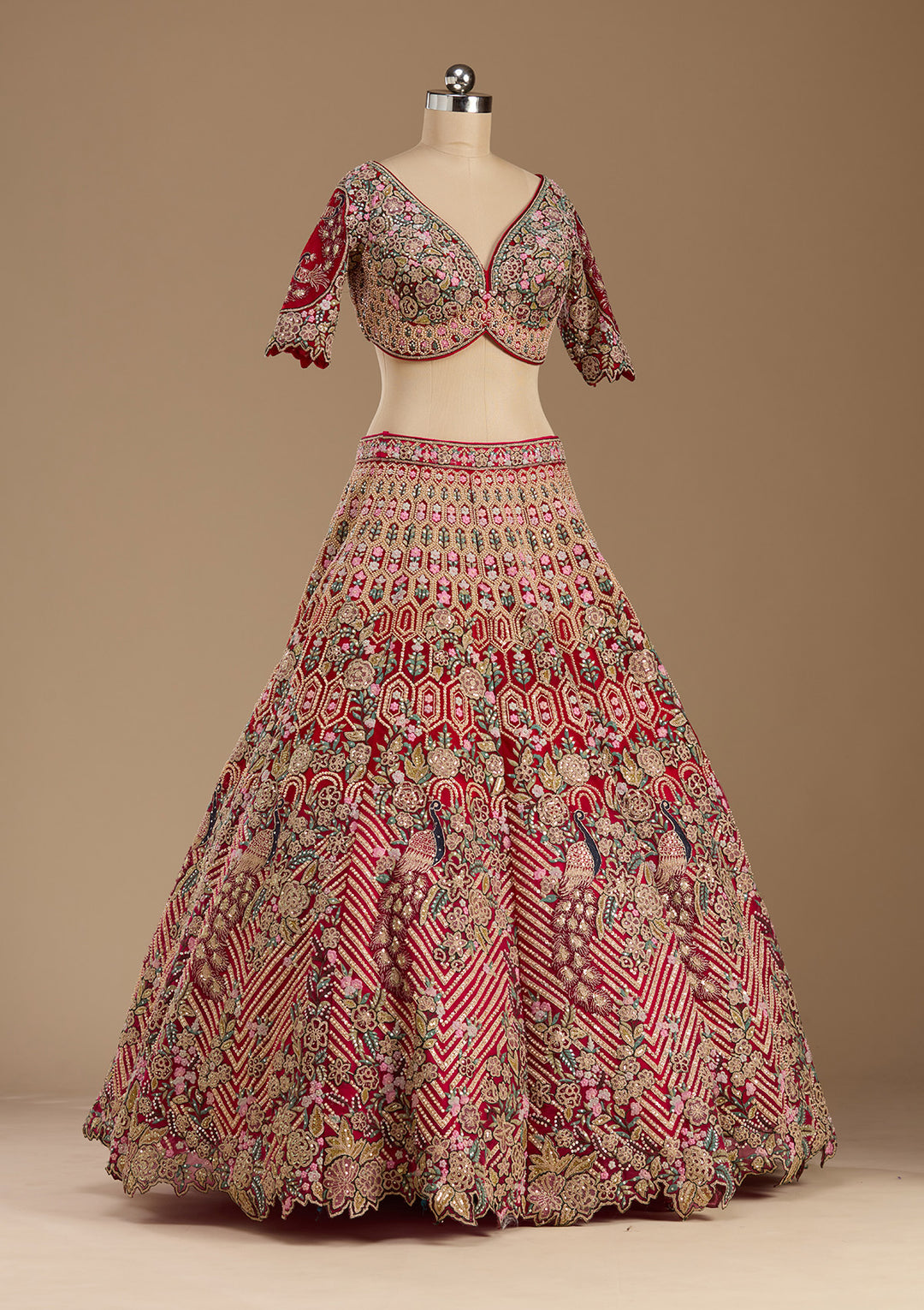 Rani Pink Threadwork Net Readymade Lehenga