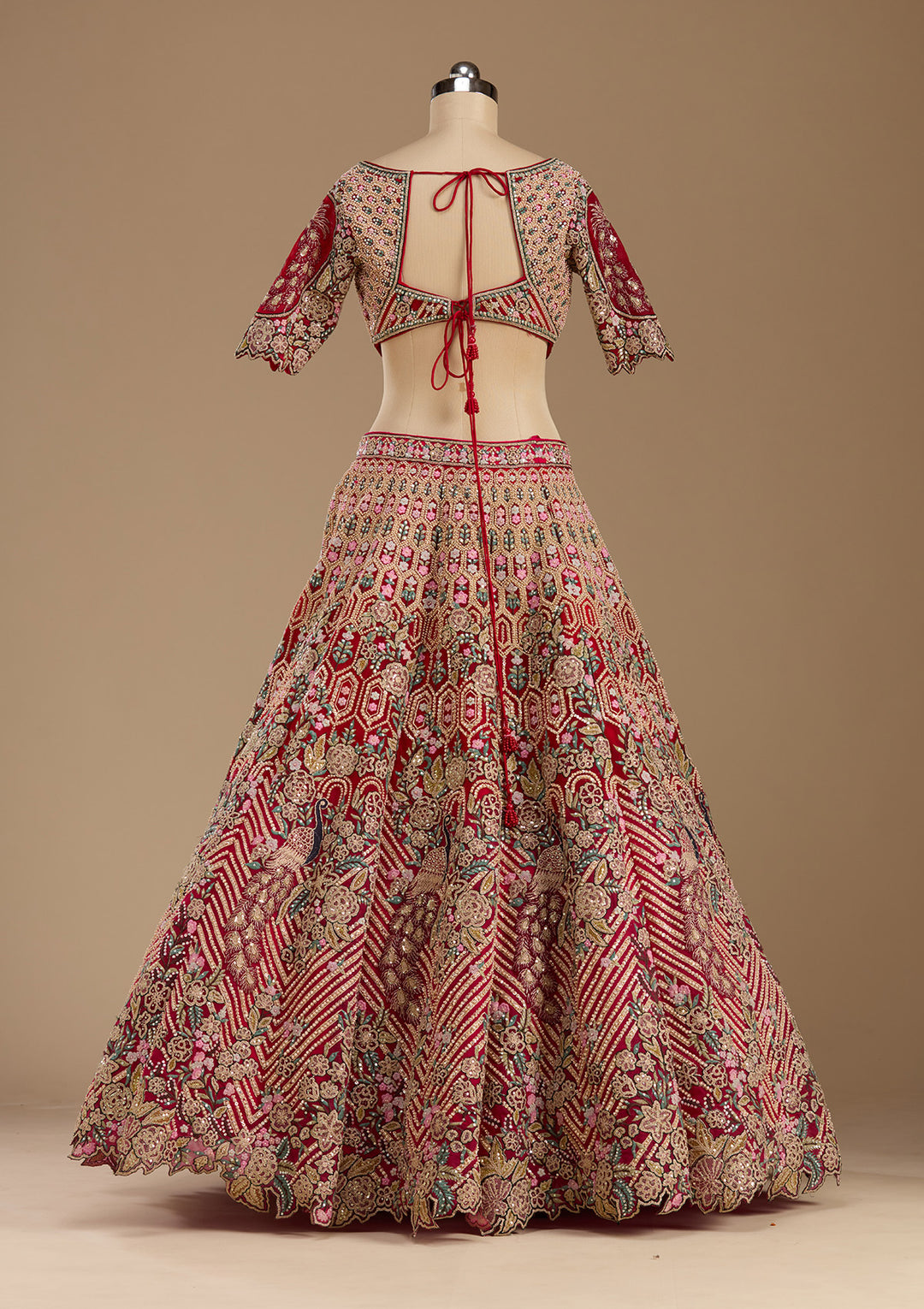 Rani Pink Threadwork Net Readymade Lehenga