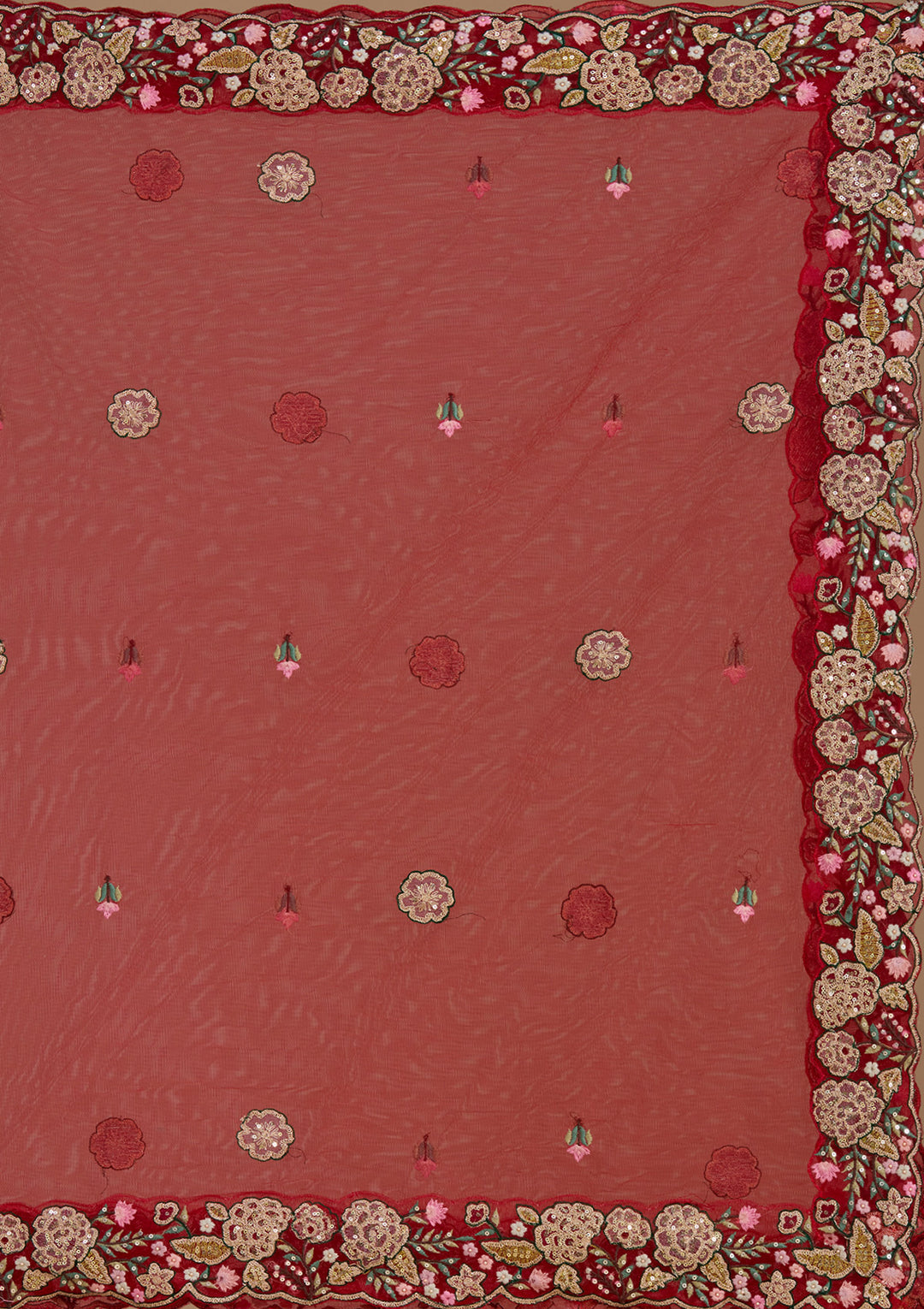 Rani Pink Threadwork Net Readymade Lehenga