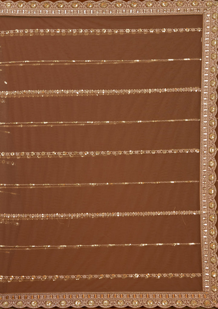 Light Brown Cording Net Readymade Lehenga