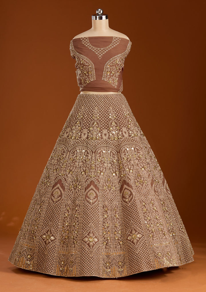 Light Brown Cording Net Readymade Lehenga