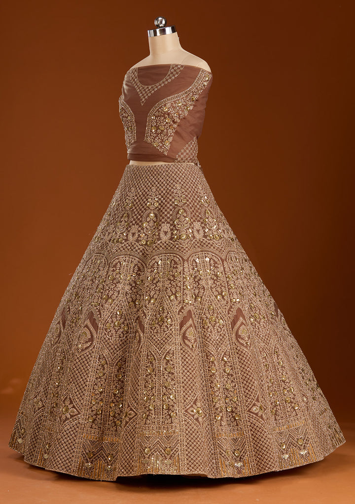 Light Brown Cording Net Readymade Lehenga