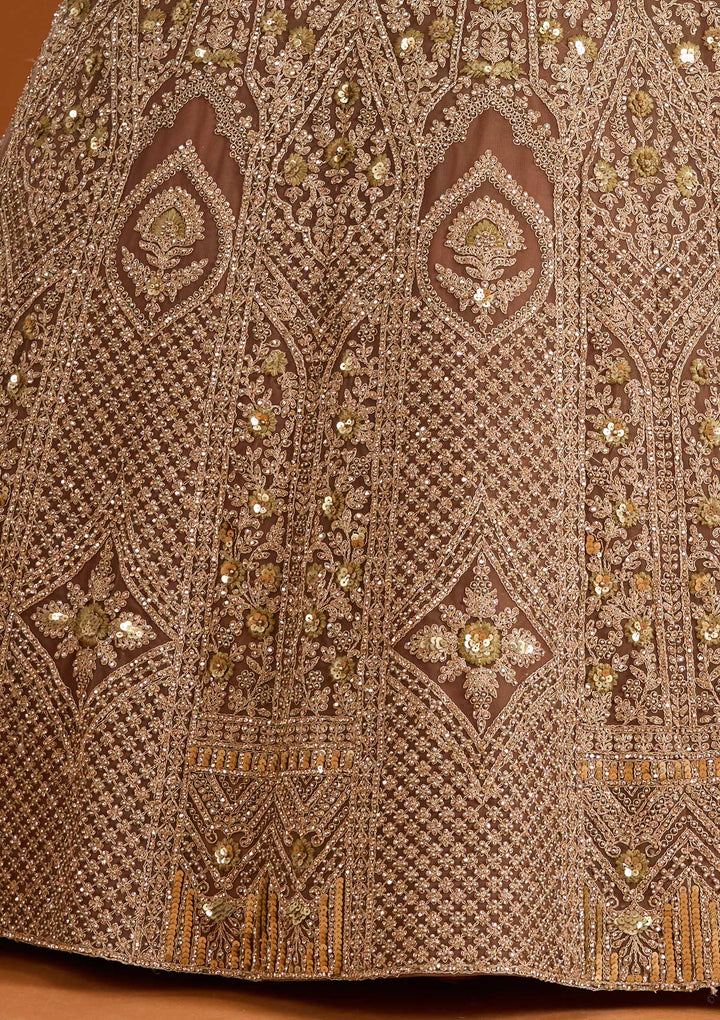 Light Brown Cording Net Readymade Lehenga