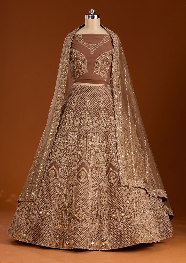 Light Brown Cording Net Readymade Lehenga