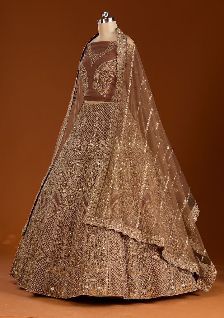 Light Brown Cording Net Readymade Lehenga
