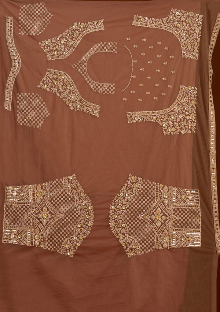 Light Brown Cording Net Readymade Lehenga