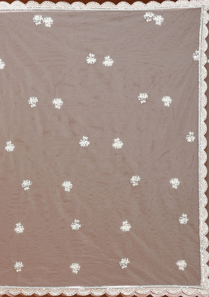 Peach Pearlwork Net Readymade Lehenga