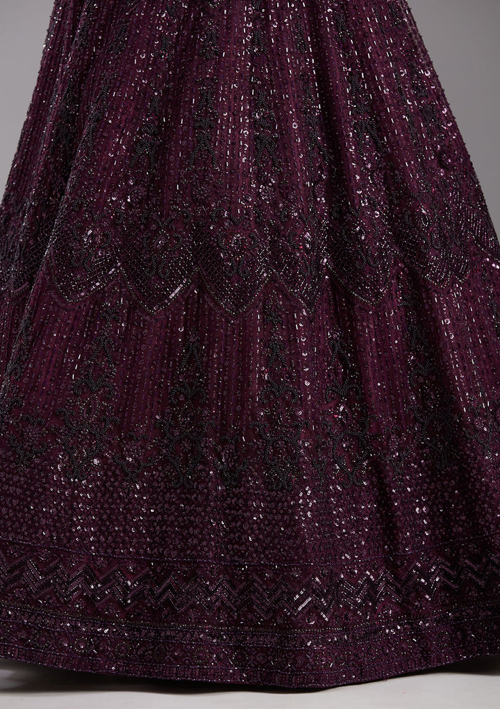 Wine Cutdana Net Readymade Lehenga