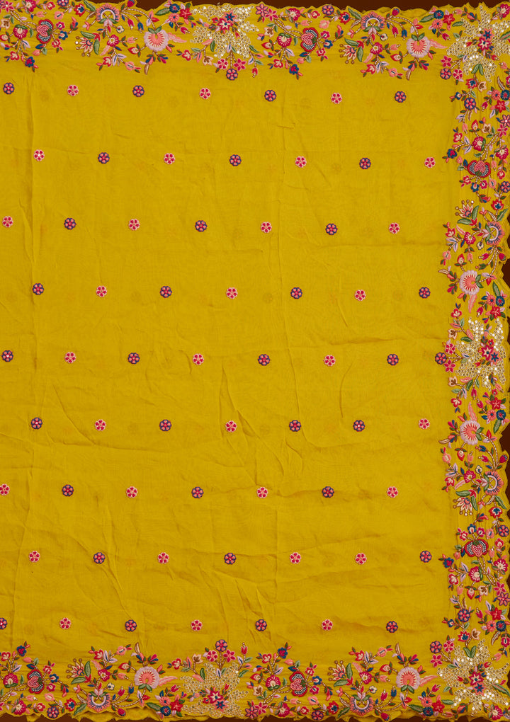Mustard Sequins Raw Silk Readymade Lehenga