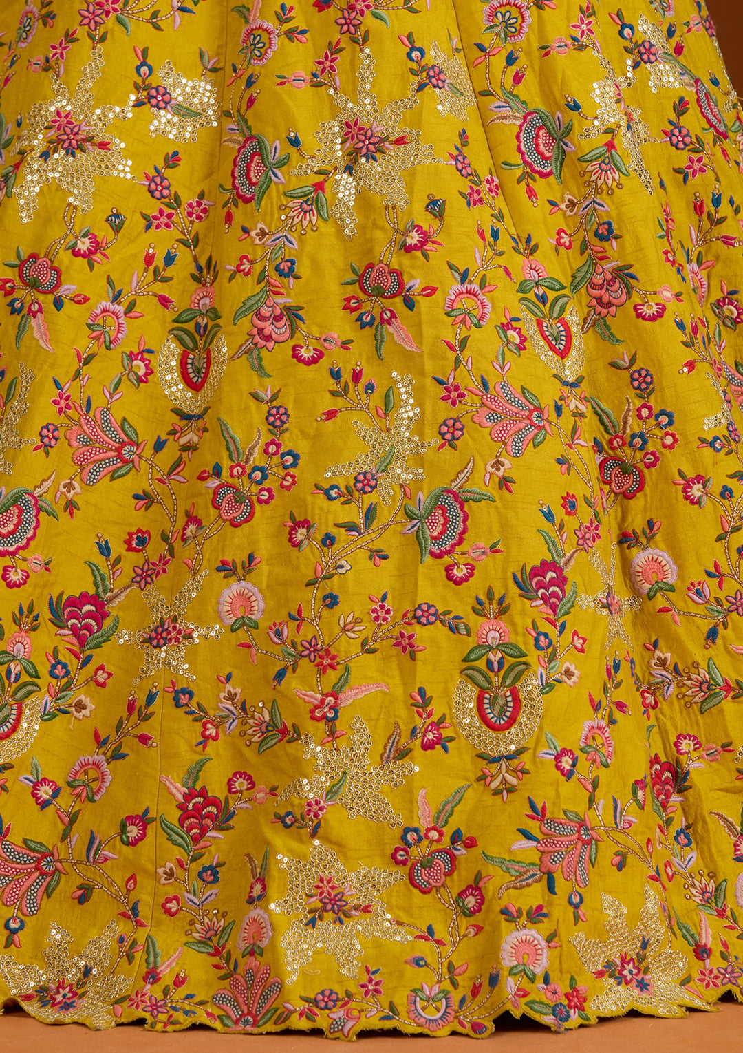 Mustard Sequins Raw Silk Readymade Lehenga