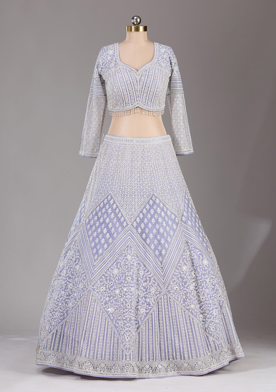 Lavender Threadwork Net Readymade Lehenga