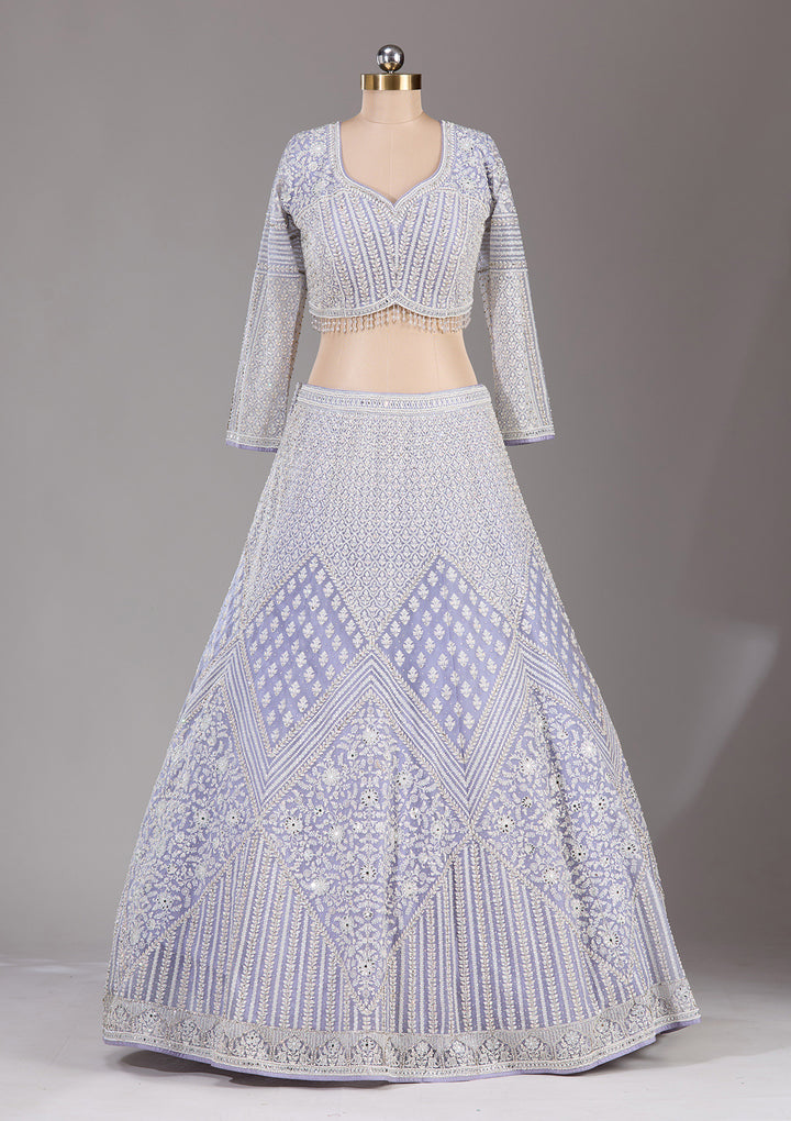 Lavender Threadwork Net Readymade Lehenga