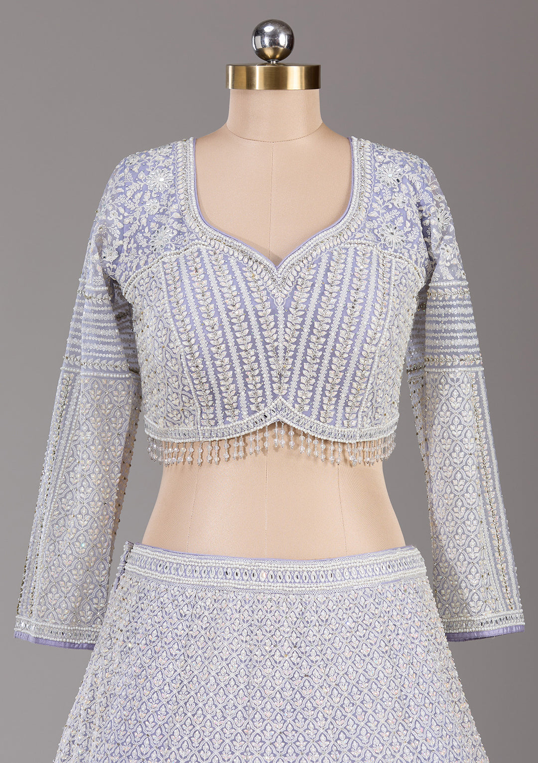 Lavender Threadwork Net Readymade Lehenga