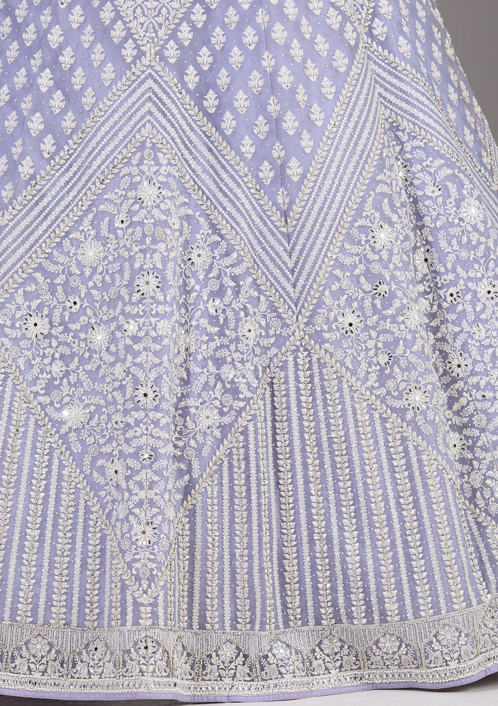 Lavender Threadwork Net Readymade Lehenga