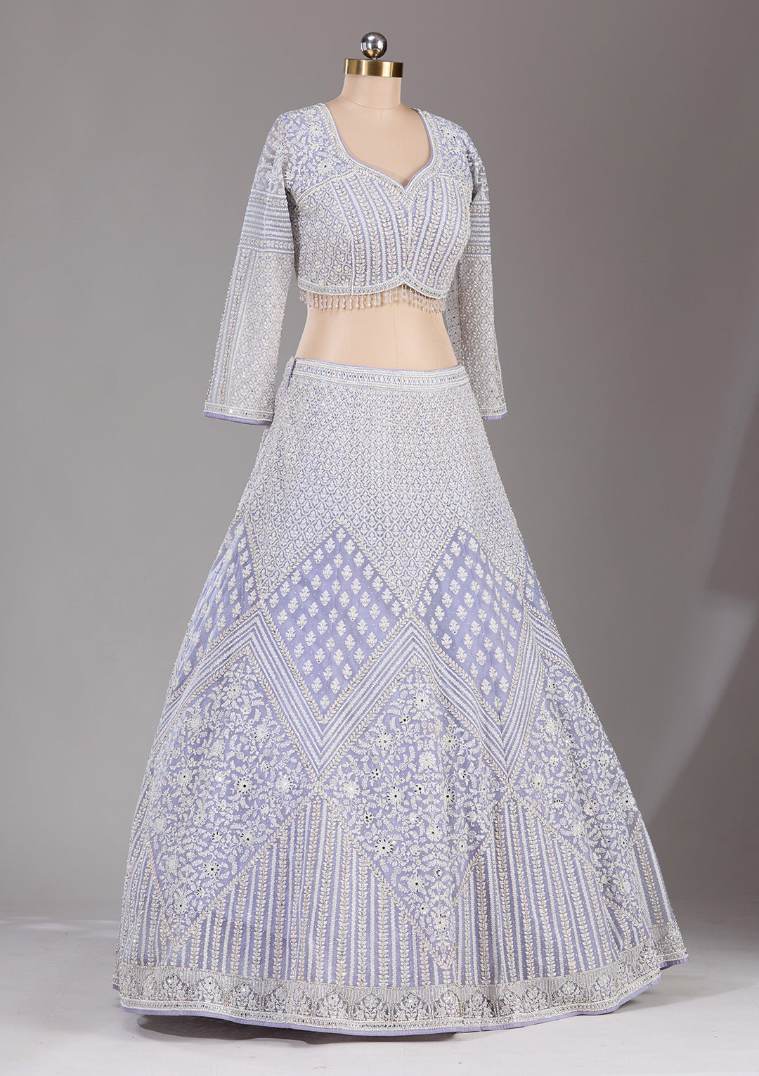 Lavender Threadwork Net Readymade Lehenga