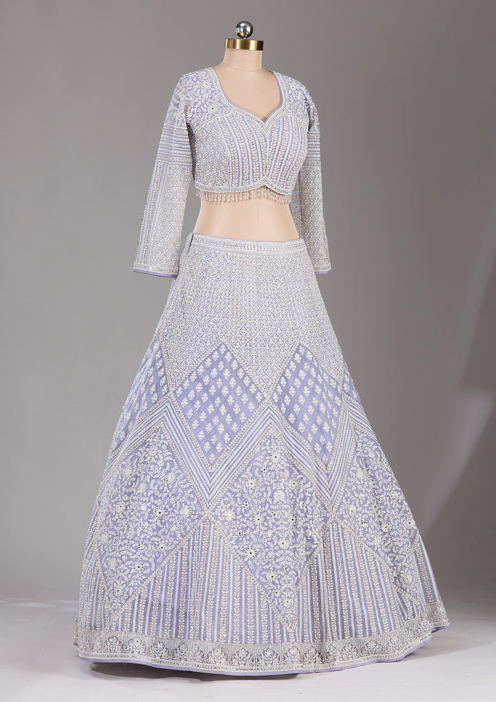 Lavender Threadwork Net Readymade Lehenga