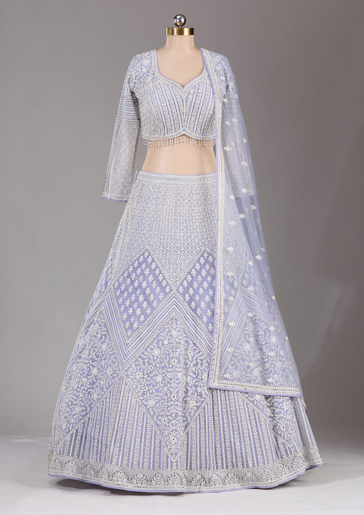 Lavender Threadwork Net Readymade Lehenga