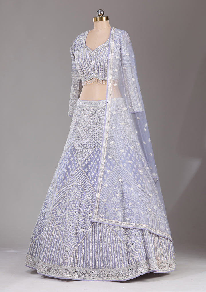 Lavender Threadwork Net Readymade Lehenga
