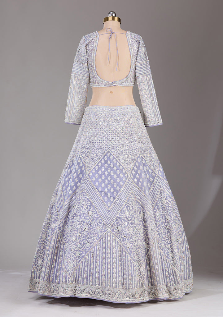 Lavender Threadwork Net Readymade Lehenga