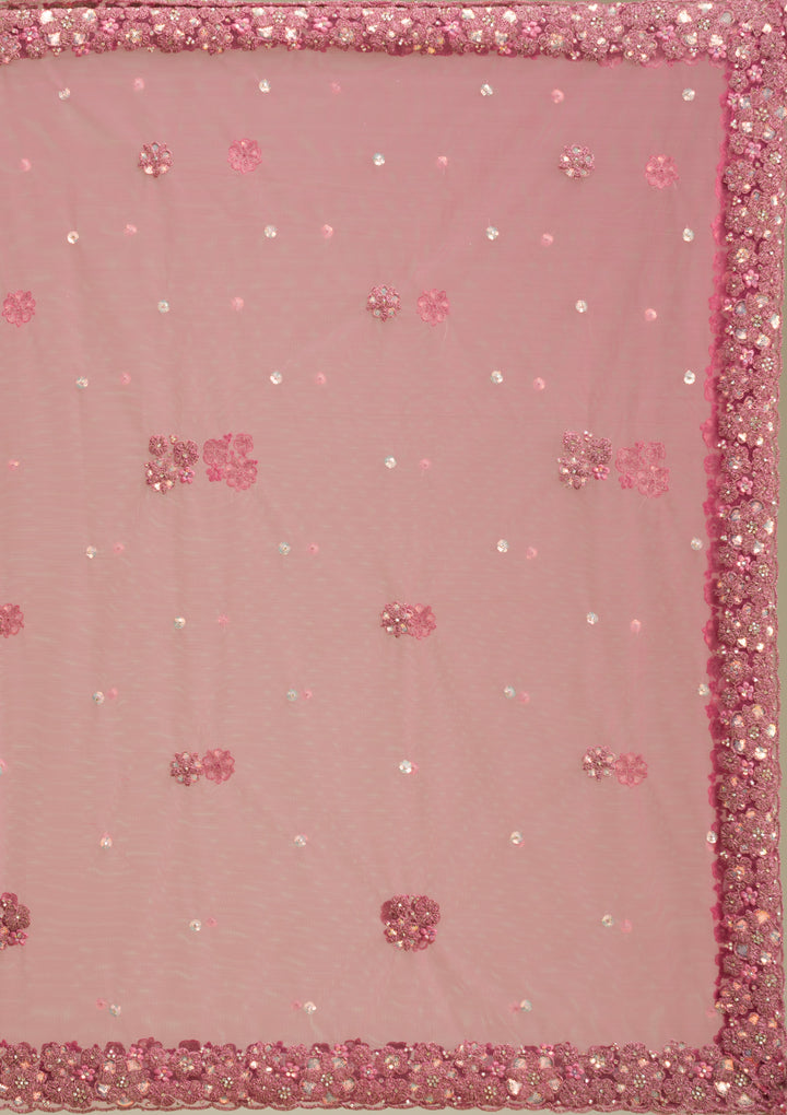 Pink Zariwork Tissue Semi Stitched Lehenga