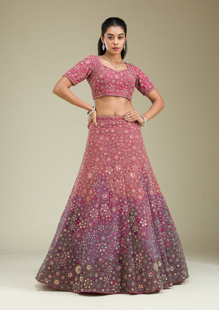 Pink Zariwork Tissue Semi Stitched Lehenga