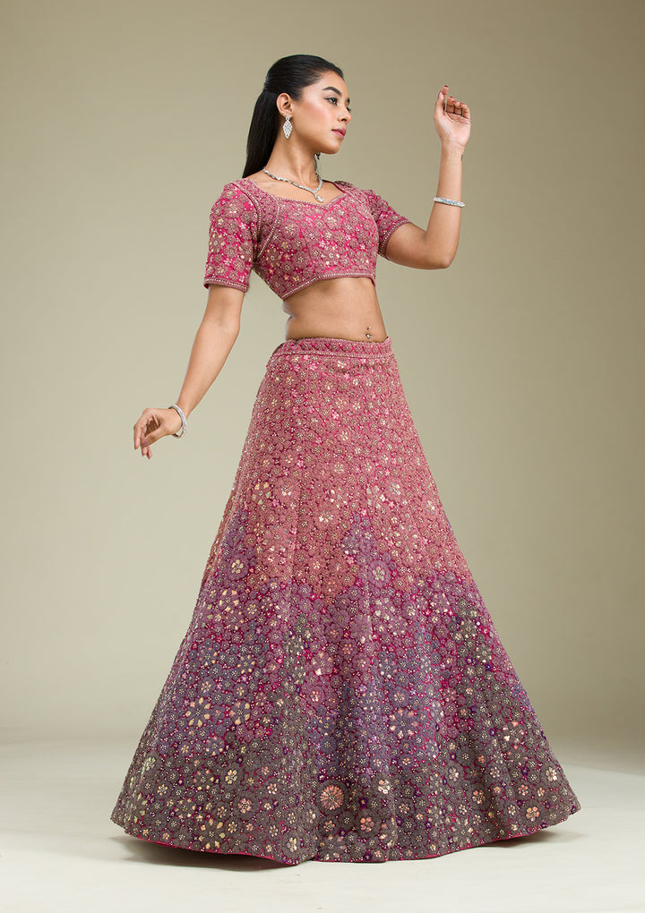 Pink Zariwork Tissue Semi Stitched Lehenga