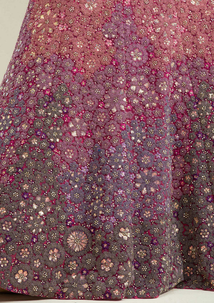 Pink Zariwork Tissue Semi Stitched Lehenga