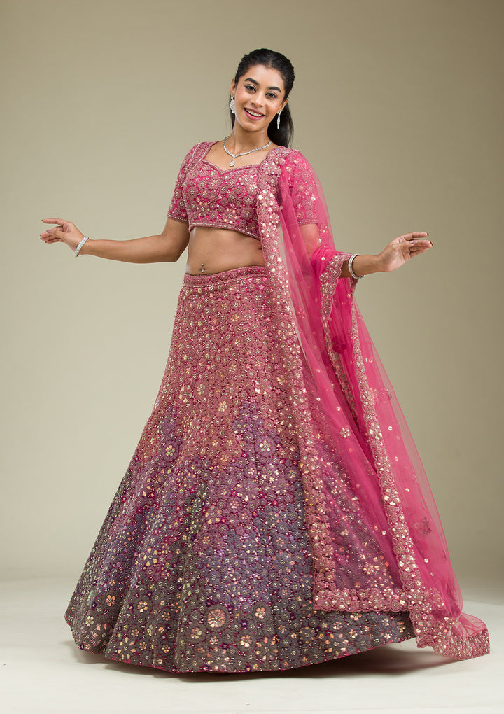 Pink Zariwork Tissue Semi Stitched Lehenga