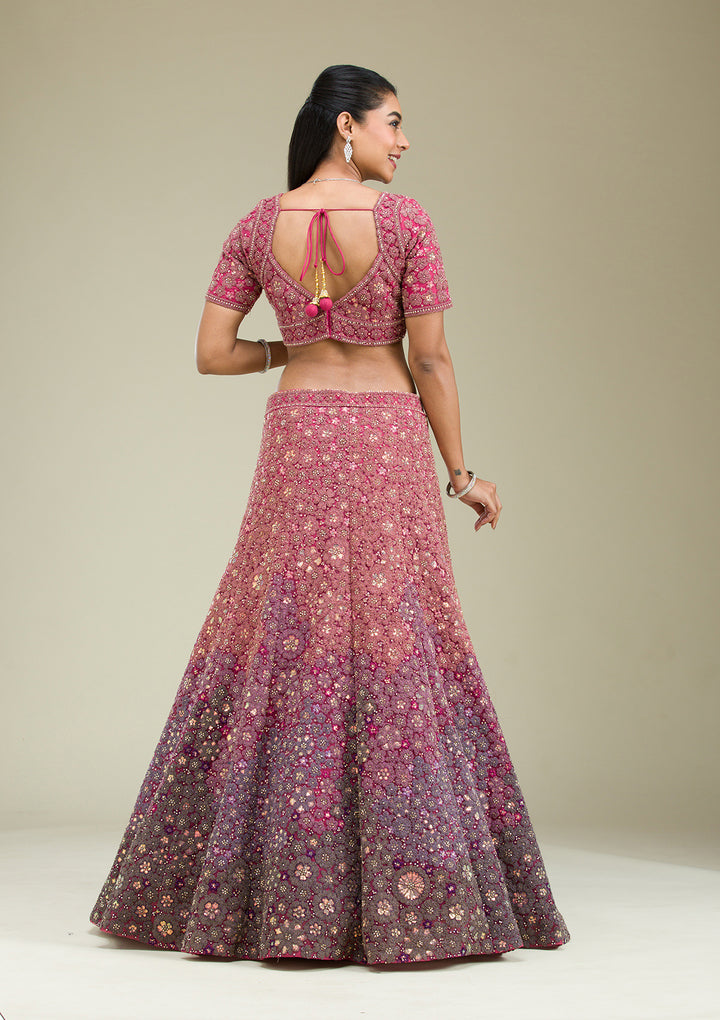 Pink Zariwork Tissue Semi Stitched Lehenga