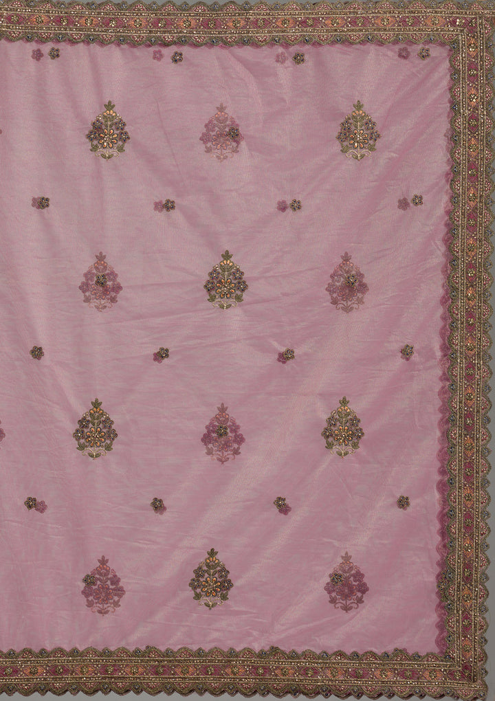 Lavender Zariwork Tissue Semi Stitched Lehenga