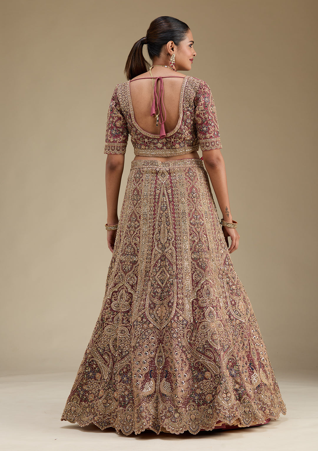 Onion Pink Zariwork Tissue Semi Stitched Lehenga