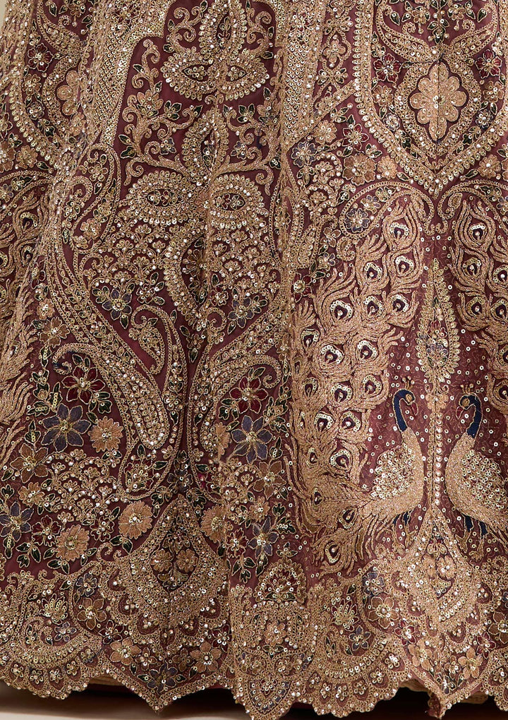 Onion Pink Zariwork Tissue Semi Stitched Lehenga