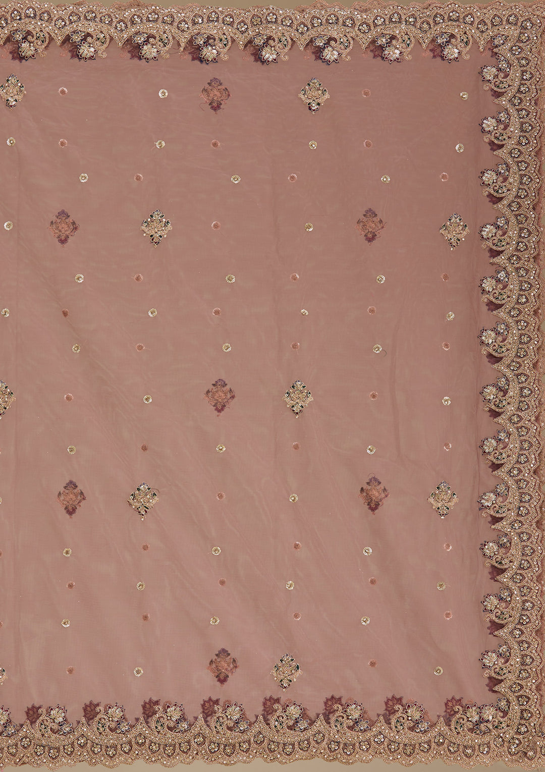 Onion Pink Zariwork Tissue Semi Stitched Lehenga