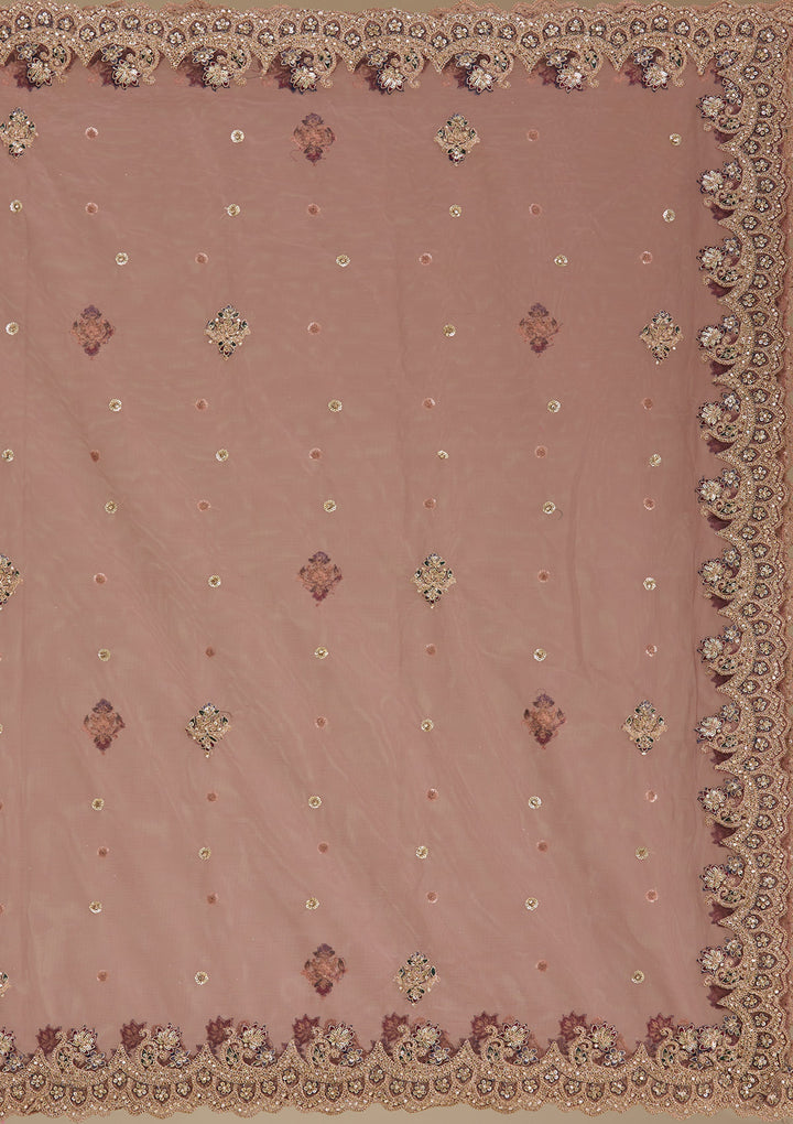 Onion Pink Zariwork Tissue Semi Stitched Lehenga