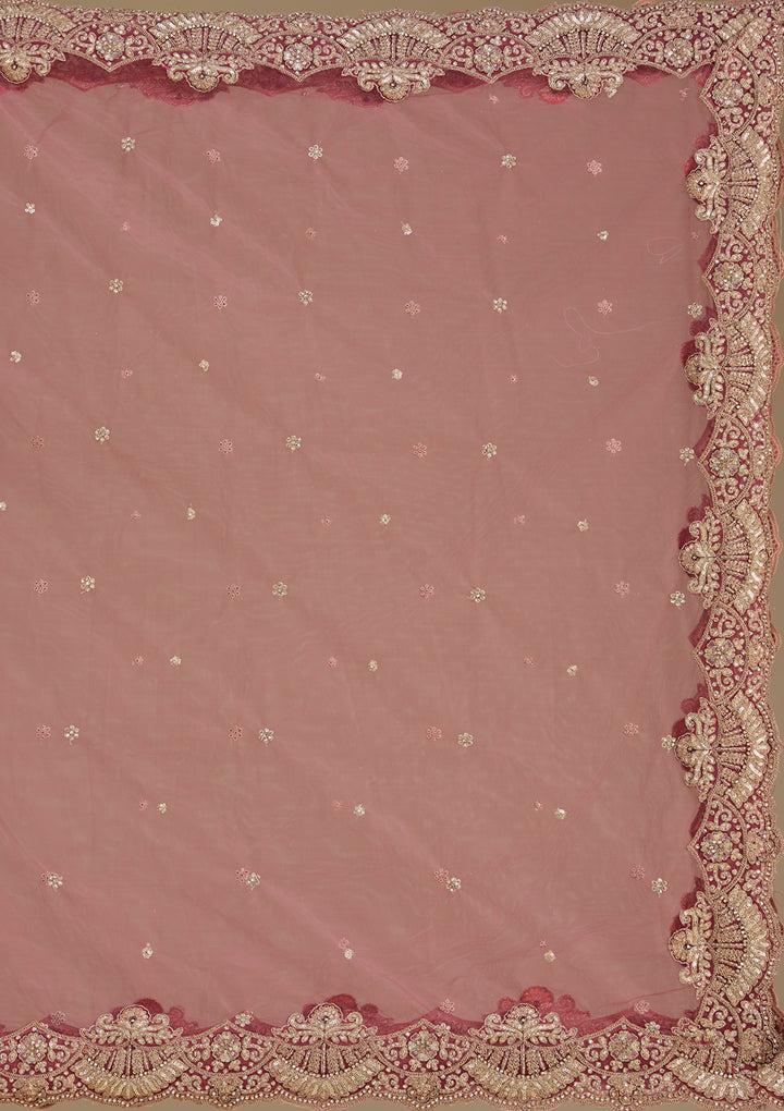Pink Zariwork Tissue Semi Stitched Lehenga