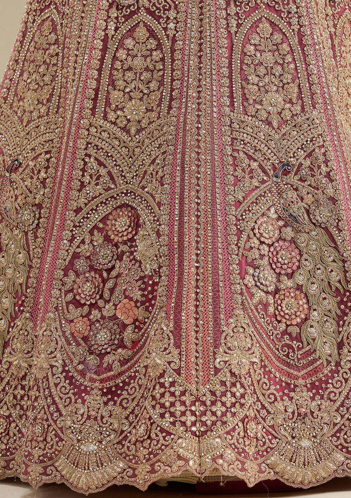 Pink Zariwork Tissue Semi Stitched Lehenga