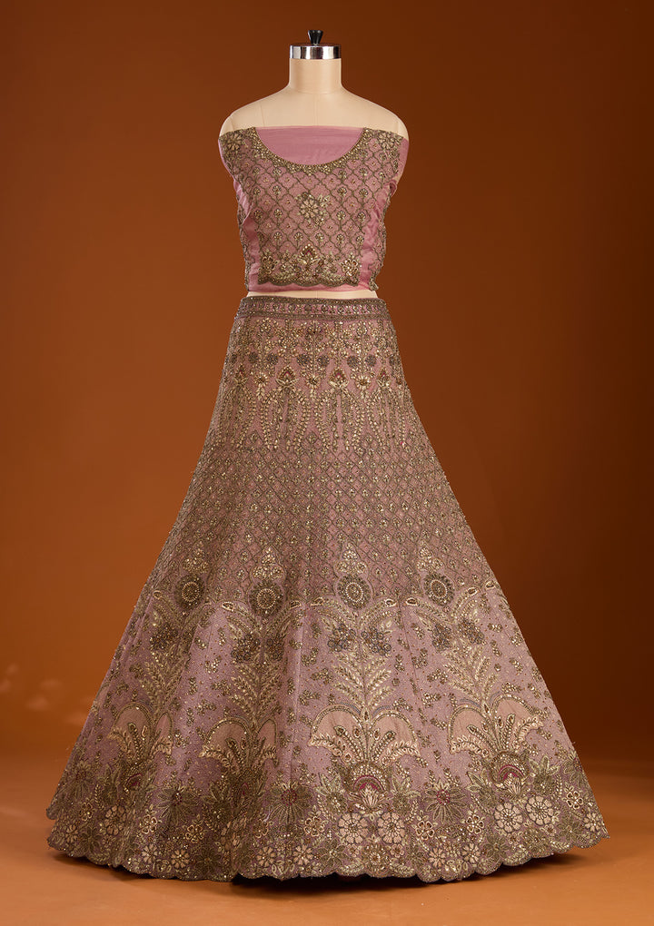 Lavender Zariwork Net Semi-Stitched Lehenga