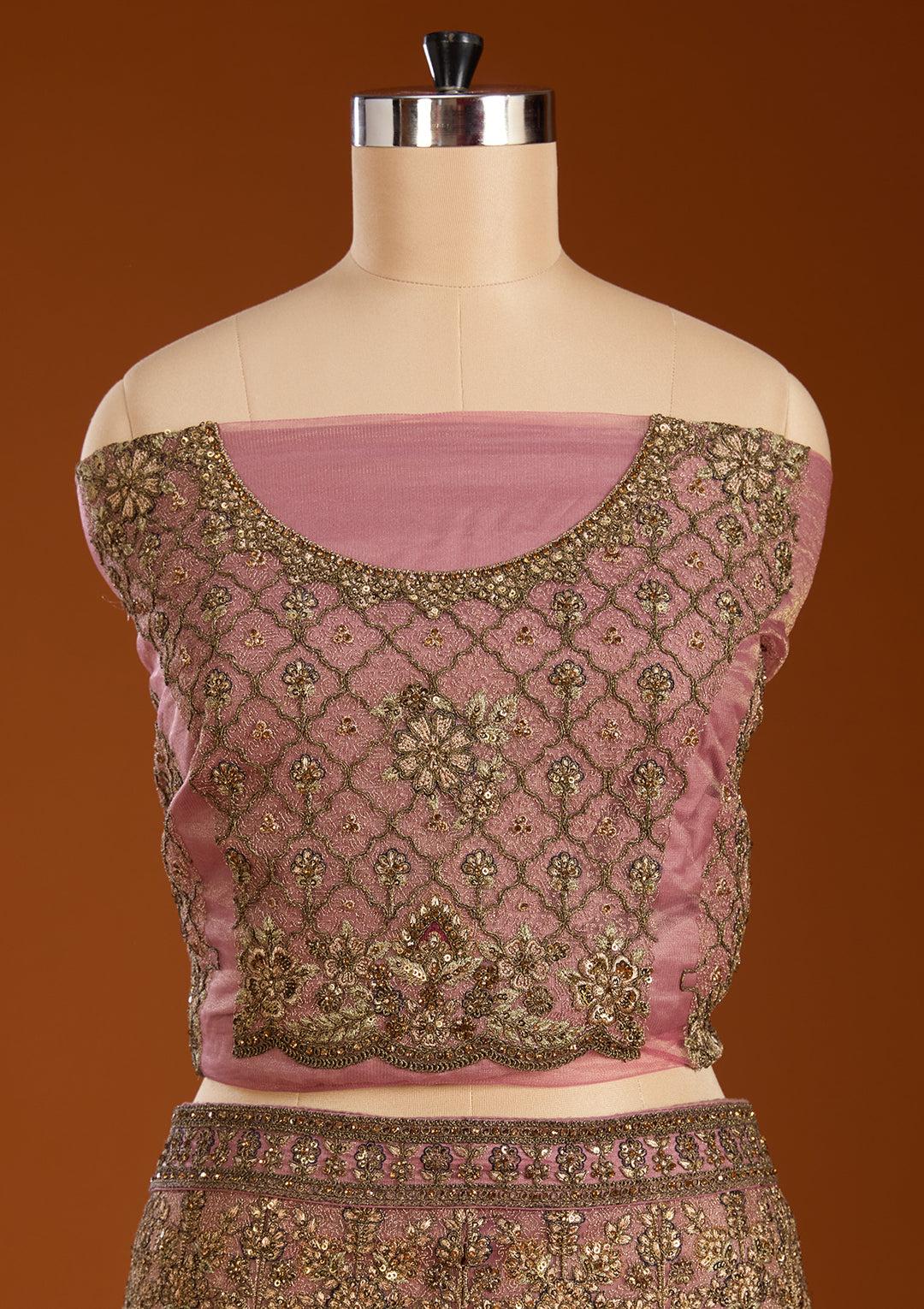 Lavender Zariwork Net Semi-Stitched Lehenga