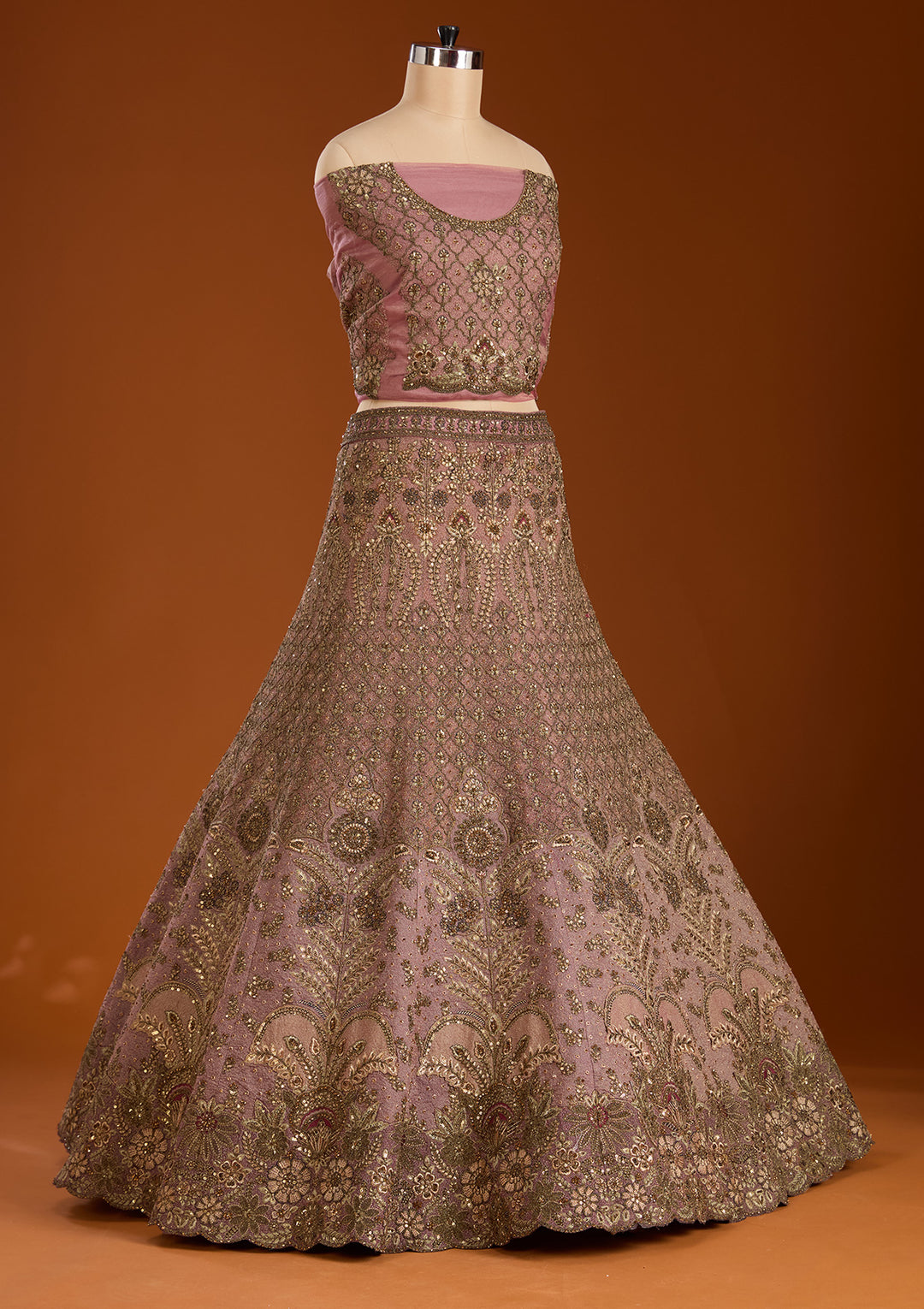 Lavender Zariwork Net Semi-Stitched Lehenga
